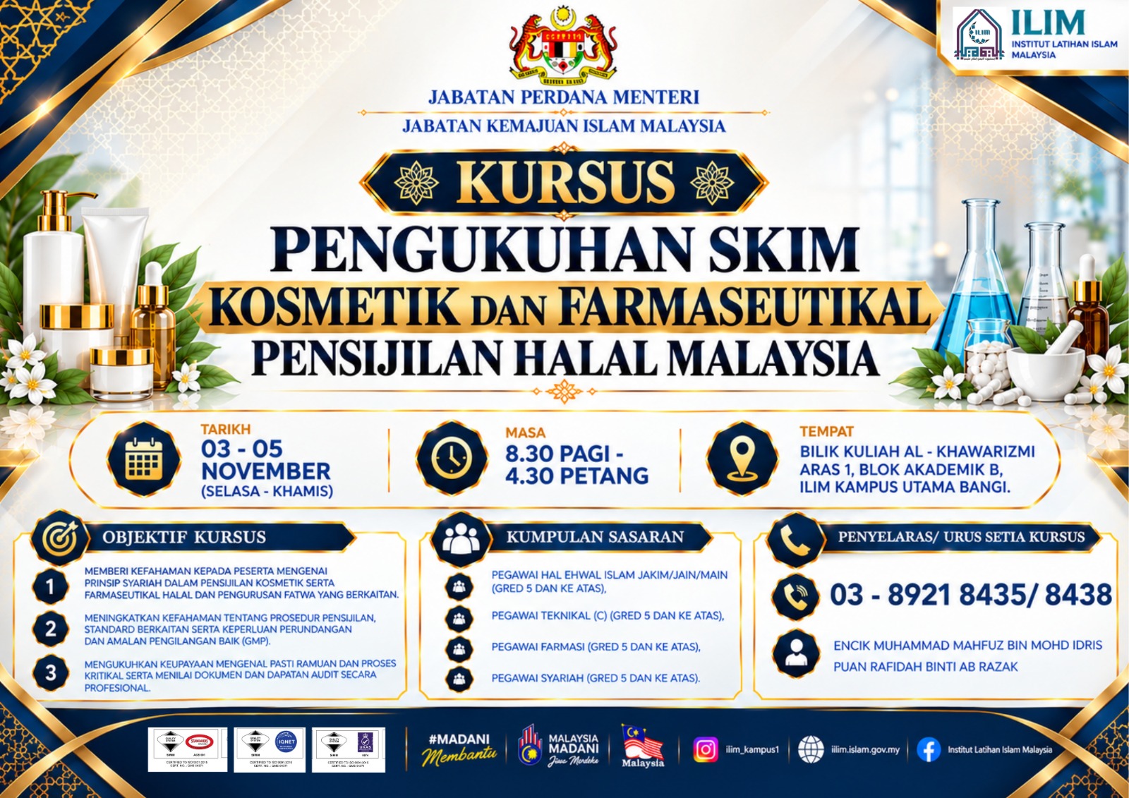 Banner Kursus Kursus Pengukuhan Skim  Kosmetik Dan Farmaseutikal  Pensijilan Halal Malaysia.  